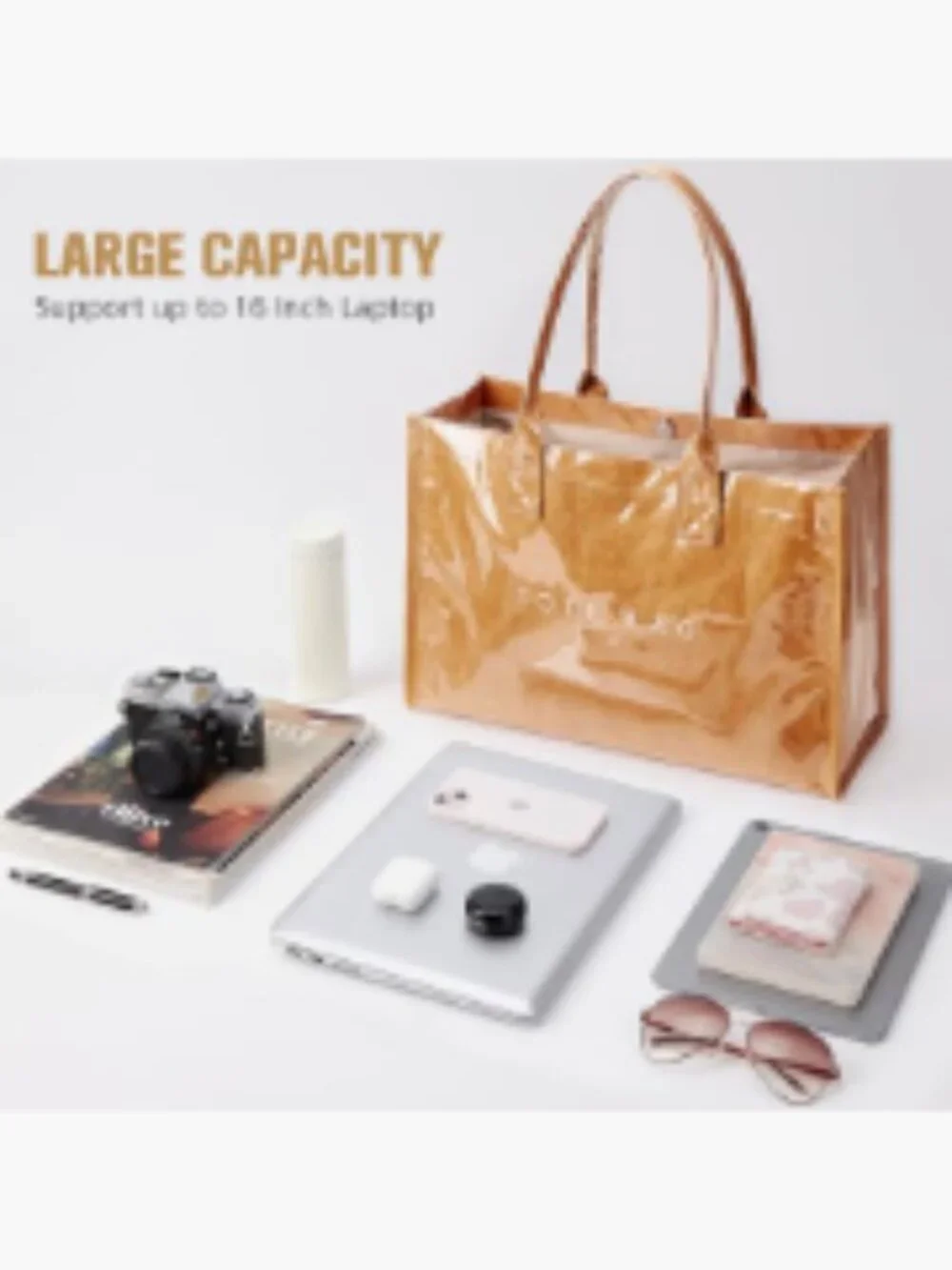 PVC Tote Bag Women's Kraft Paper Work Handbag Top Handle Large